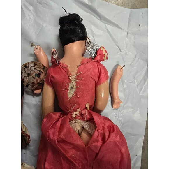 2 Vintage Old Composition Dolls Mexico 16" & 14" & Paper Streamer 12 ft - Picture 10 of 16